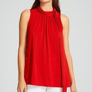 Worthington Woman Red Sleeveless Tie Neck Satin Trim Top 1X